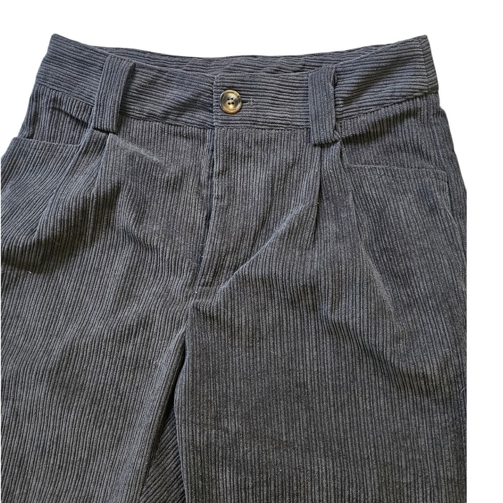 Miou Muse Corduroy Pleated High Waist Cuffed Ankle Gray Size Medium - Picture 3 of 6